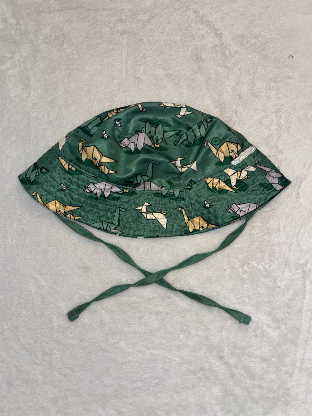 UVSKINZ Kids reversible Green Origami Dinosaur Bucket Hat with Chin Straps